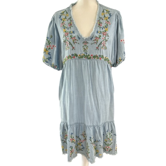 Reba Embroidered Blue Dress - Picture 1 of 8